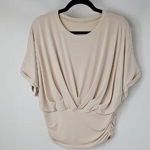 Express Elegant Cream Drapey Flowy Pleated & Rusched Classic Top